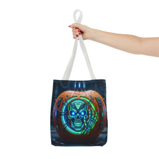 Cyber Pumpkin Skull Tote Bag | Neon Sci-Fi Halloween Tote 52