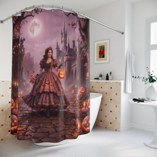 Victorian Witch Halloween Shower Curtain | Pumpkin Nightcape 4