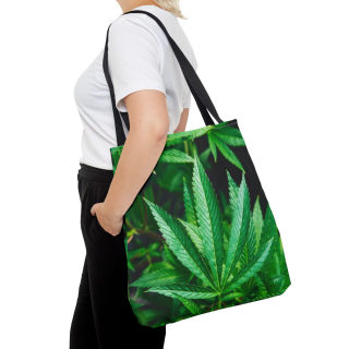 Green Cannabis Leaf Tote Bag | All-Over Print Hemp Plant Design 48