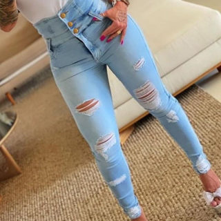 High-Waist Slim Ripped Skinny Jeans, High Stretch