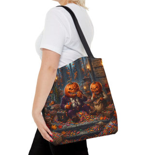 Jack-o'-Lantern Candy Haul Tote Bag | Halloween Pumpkin Scene 47