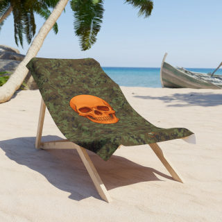 Orange Skull Camouflage Beach Towel