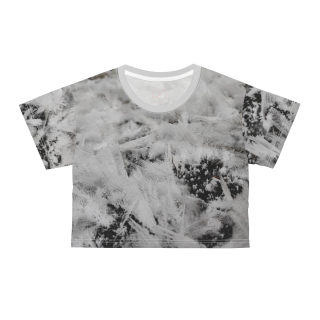 Frosted Ice Pattern Crop Tee | Winter Snow Texture All-Over Print