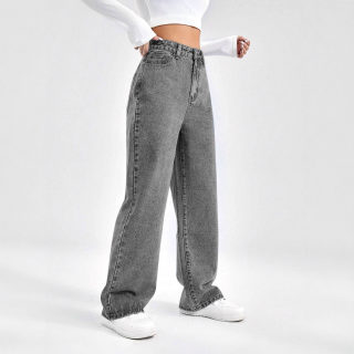 Grey Washed High Waist Wide Leg Jeans | Women's