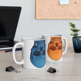Blue and Orange Skull Pattern Mug | Ceramic Coffee Mug 11