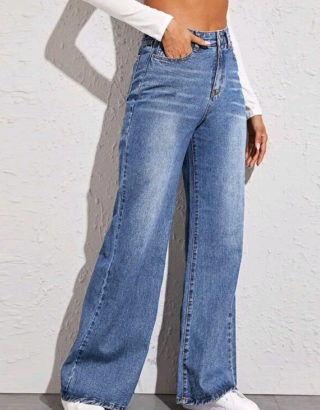 Washed Whisker-Effect Loose Wide-Leg Jeans 6