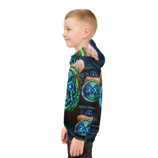 Neon Cyberpunk Pumpkin Skull Kids Hoodie 9