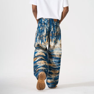 Color Block Graffiti Print Oversized Straight Leg Pants 4
