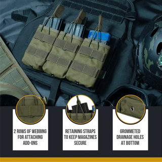 Tactical gear — triple open-top rifle magazine pouch for .22 caliber 2
