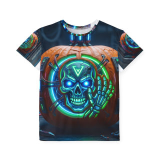 Neon Cyber Skull Pumpkin Kids Jersey 2