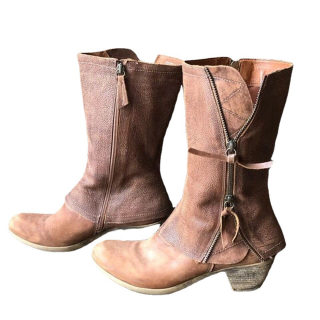 Side Zipper Chunky Heel Mid-Calf Boots | Women's Retro Round Toe 5