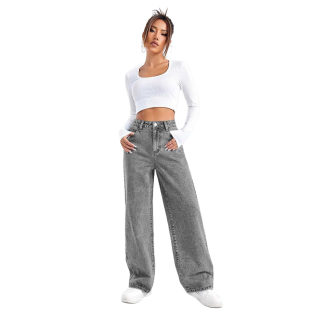 Grey Washed High Waist Wide Leg Jeans | Women's 4