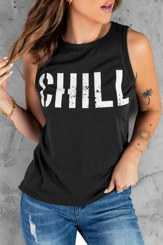 Black 'CHILL' Graphic Print Tank Top for Women