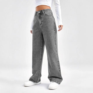 Grey Washed High Waist Wide Leg Jeans | Women's 3