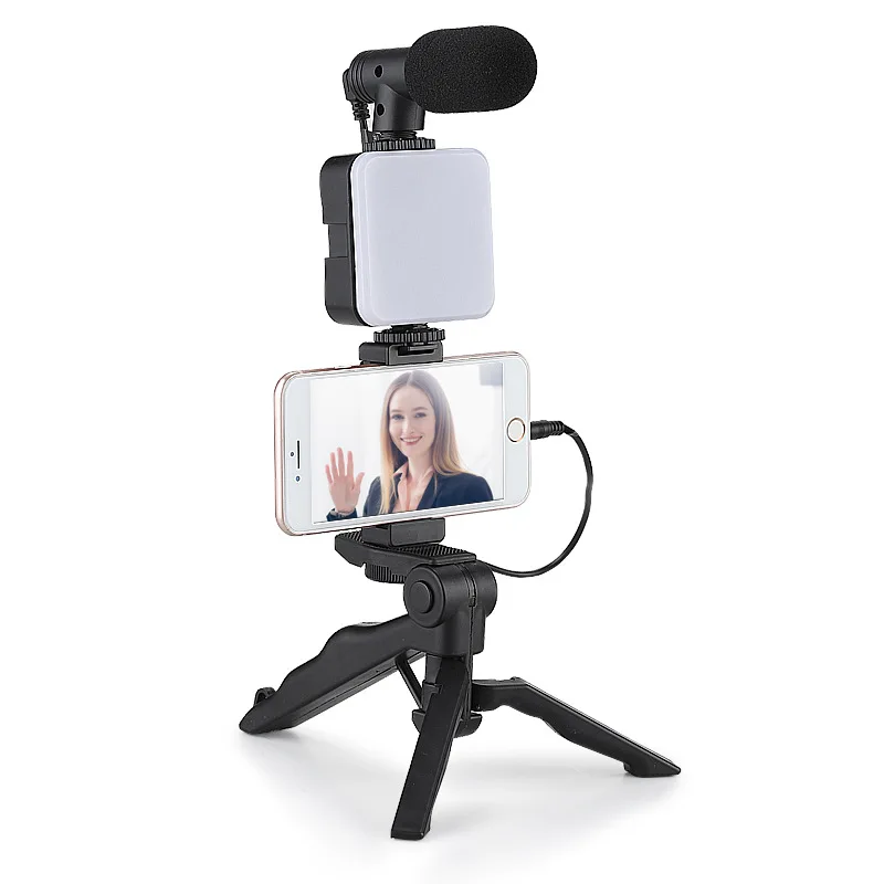 Vlogging Kit: Phone Tripod with LED Fill Light and Mini Microphone 4