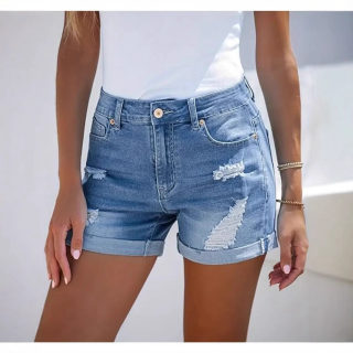 High-Waist Slimming Denim Shorts for Women | Straight-Leg Casual with Hole Design 3