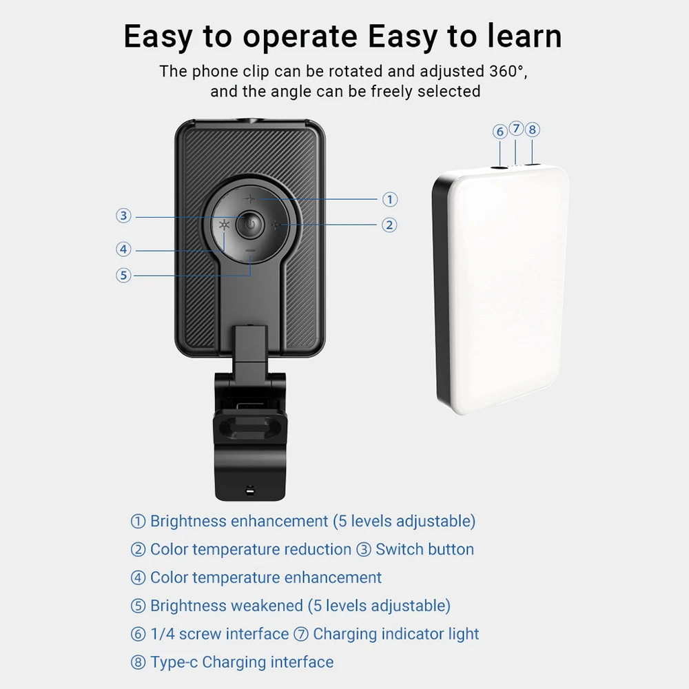 Mini Portable Phone Fill Light | 5 Color Temperature Video Conference Light 5