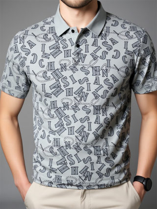 Trendy Letter Print Short Sleeve Polo Shirt | Large Size Casual 6