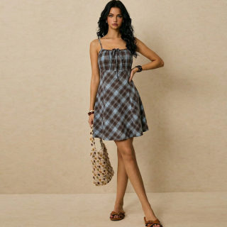 Slimming Plaid Dress | One-Shoulder Short 4