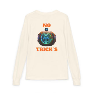 Skull Pumpkin 'No Tricks' Long Sleeve Kids Tee 15