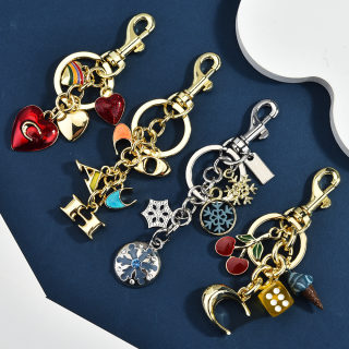 Metal Fruit Keychain Set with Rhinestones | Bag Pendant Accessory