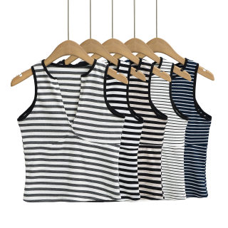 Striped Sexy Low Neck Vest Top