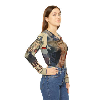 Uncle Sam Pointing Vintage Recruit Poster Long Sleeve V-neck Shirt 6