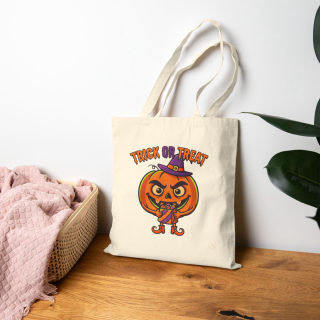Jack-o'-Lantern Witch Pumpkin Tote Bag | Halloween Trick or Treat Canvas Tote 20