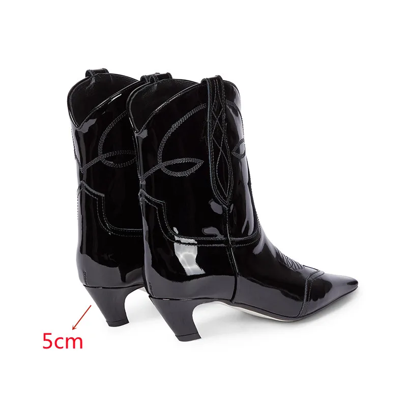 Women's Pointed Toe Cowboy Boots | Low Heel Leather Cowgirl Ankle Boots 2