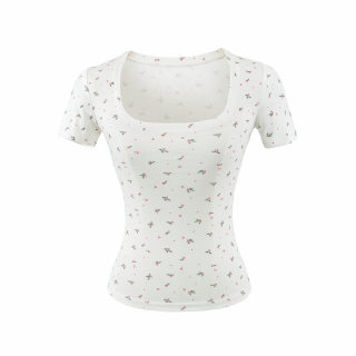 Cloud-Like Floral Print Round Neck T-Shirt | Women's 6