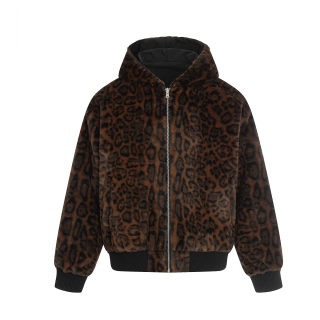 Wool-Collar Reversible Cotton Jacket with Leopard Print 3