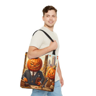 Pumpkin Head Businessmen Tote Bag | Halloween Pumpkin City Illustration 33