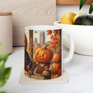 Pumpkin Head Banker Mug | Halloween Fall Autumn Ceramic Coffee Cup 13