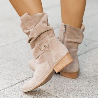 Low Heel Square Heel Suede Pleated Ankle Boots 3