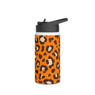 Orange Leopard Print Stainless Steel Water Bottle | Animal Print Bottle 4