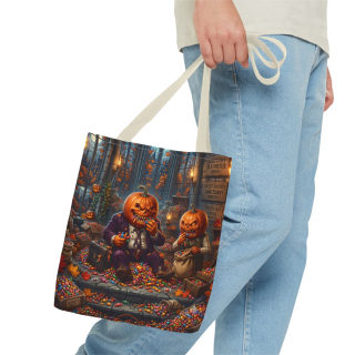 Jack-o'-Lantern Candy Haul Tote Bag | Halloween Pumpkin Scene 40