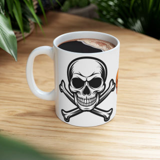 Orange Skull with Crossbones Mug | Pirate Skull Coffee Cup 15