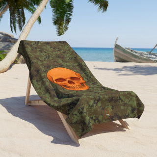 Orange Skull Camouflage Beach Towel 4