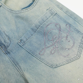 Washed Denim Pants | Printed Straight Fit Mid-Waist Jeans 3