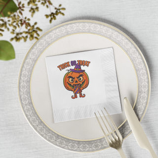 Jack-o'-Lantern Trick or Treat Napkins | Halloween Paper Cocktail Napkins