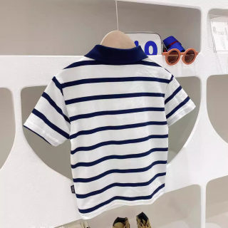 Girls' turn-down collar T-shirt — striped kids' top 4