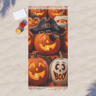Pirate Jack-o'-Lantern Beach Towel | Halloween Pumpkin Print 4