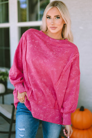 Gray Acid Wash Relaxed Fit Sweatshirt | Exposed Seams 2