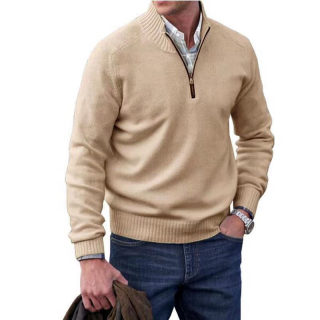 Men's Zip Stand-Up Collar Wool Sweater | Warm Pullover 3