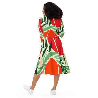 All-Over Print Long Sleeve Midi Dress 2