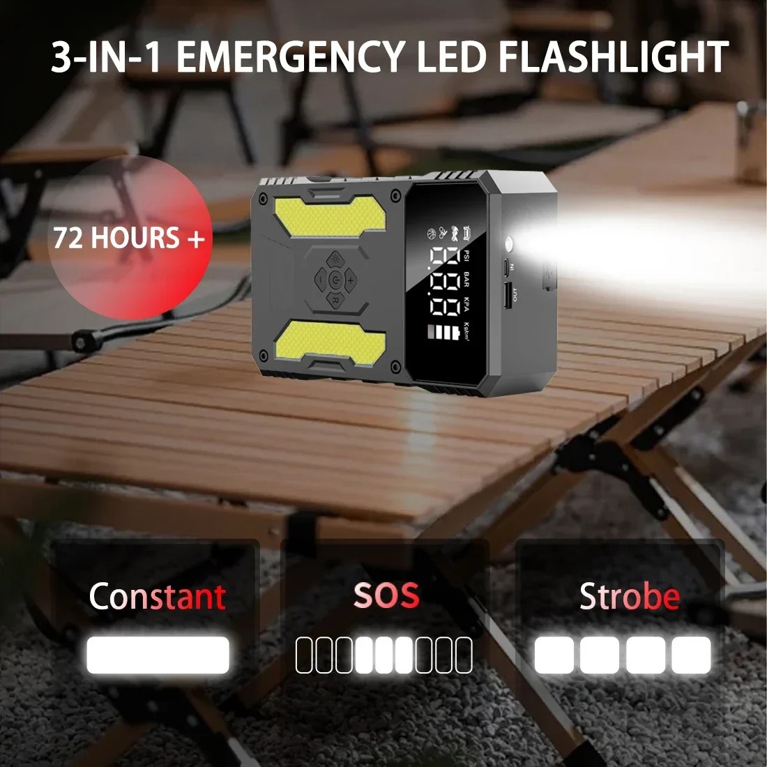 12V Car Jump Starter with Air Compressor, Portable Power Bank 5