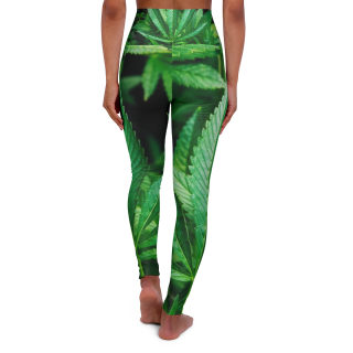 Green Cannabis Leaf High-Waist Leggings | Yoga Leggings 2
