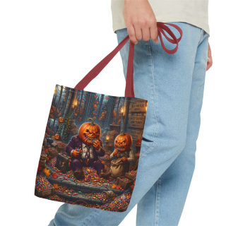 Jack-o'-Lantern Candy Haul Tote Bag | Halloween Pumpkin Scene 34