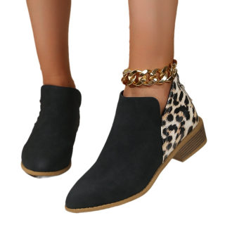 Women's Leopard Print Pointed-Toe Boots with Thick Heel and Back Zipper 2