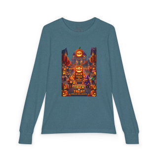 Jack-O'-Lantern Halloween Street Scene Long Sleeve Kids Tee 8